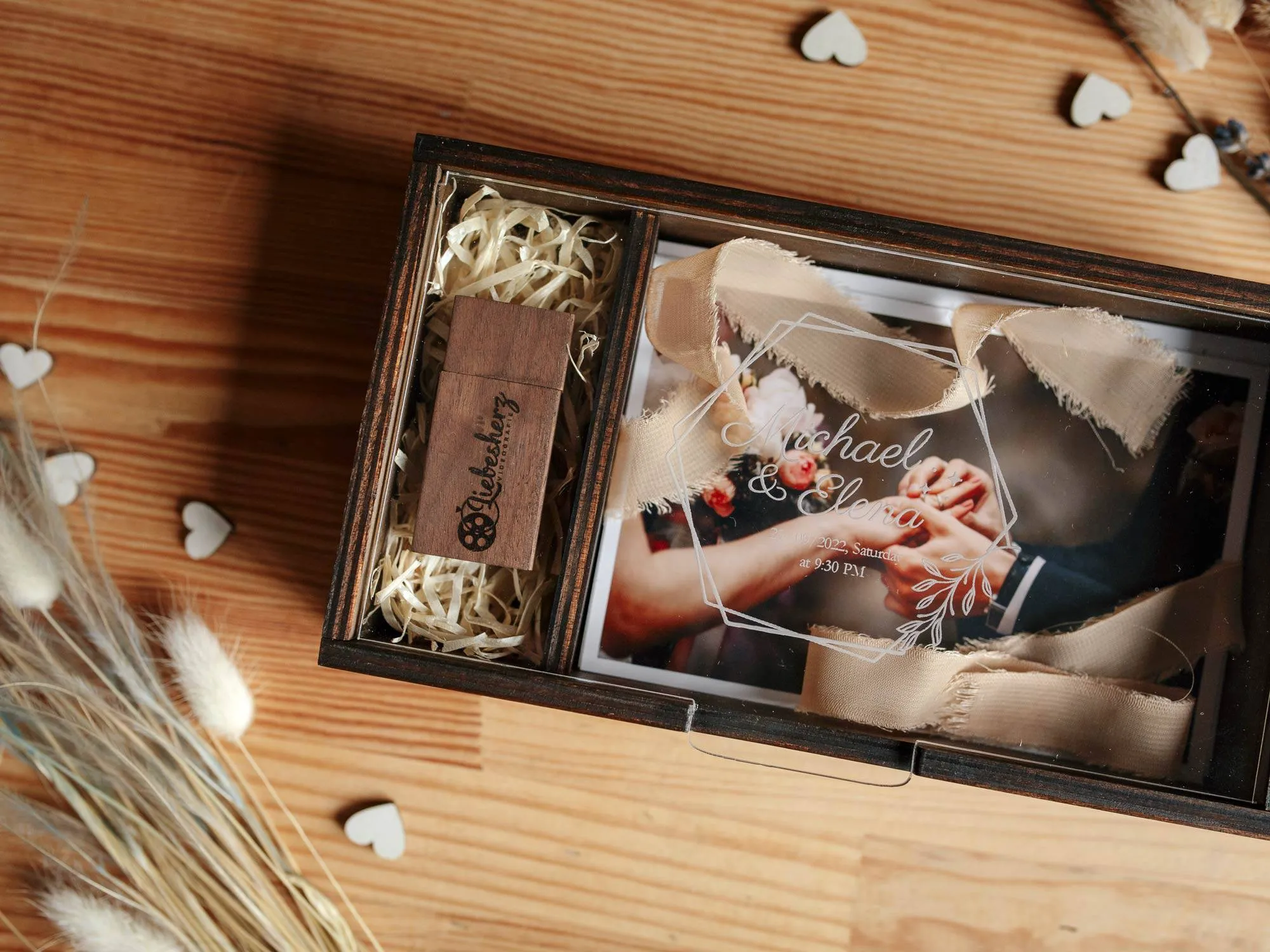 Wooden Photo Box with Acrylic Lid for Prints Packaging